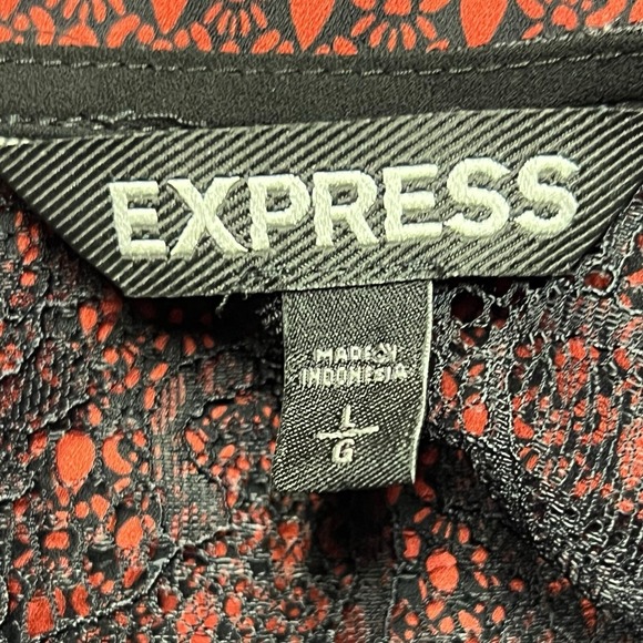 EXPRESS Dress Size Large Red‎ Black Geometric Lace Trim Short Sleeve - Picture 9 of 13